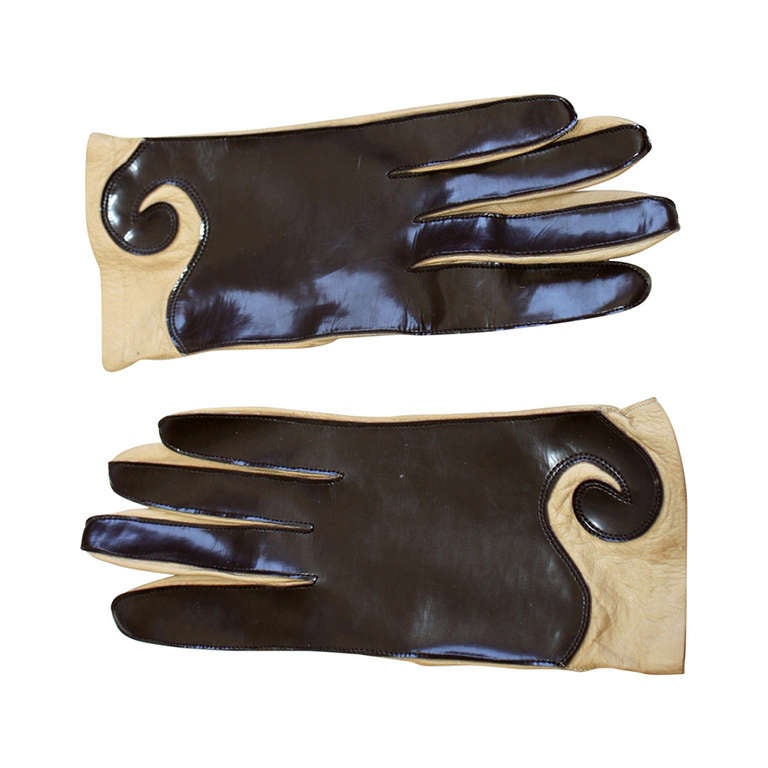 Pierre Cardin 1960s Vintage Space Age Brown/Tan Leather/Vinyl Gloves