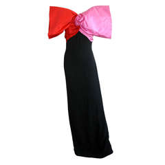 Stunning Vintage Bill Blass Gown Avant Garde Pink + Red Black Bow Dress / Gown