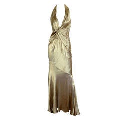 Donna Karan Vintage Sexy Halter Liquid Gold Gown