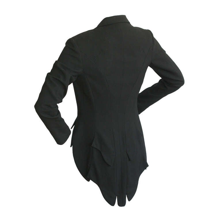Blazer Vintage Thierry Mugler Noir - Col Mao, Un Bouton, En Laine, Taille 46 Femme, Occasion Très Bon état
