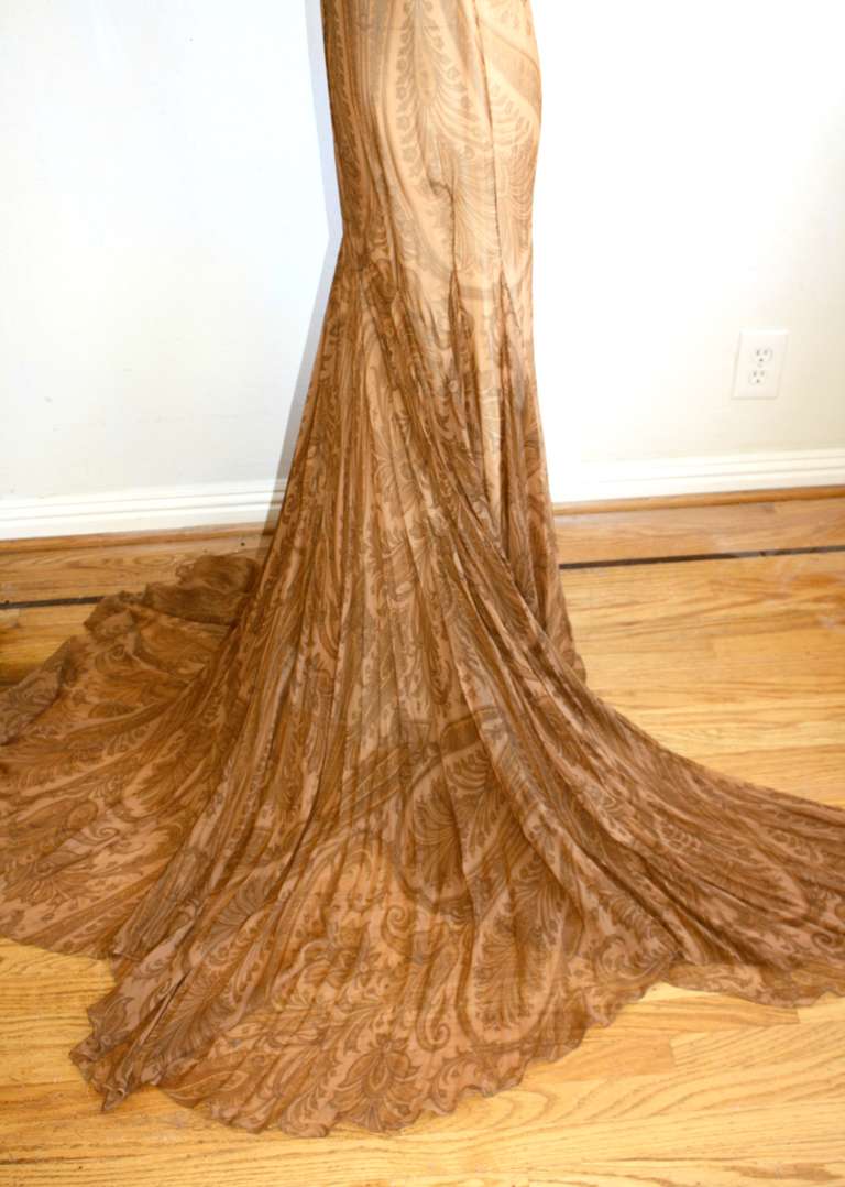 Brown Bill Blass Vintage Gown Original Runway Sample w/ Dramatic Train