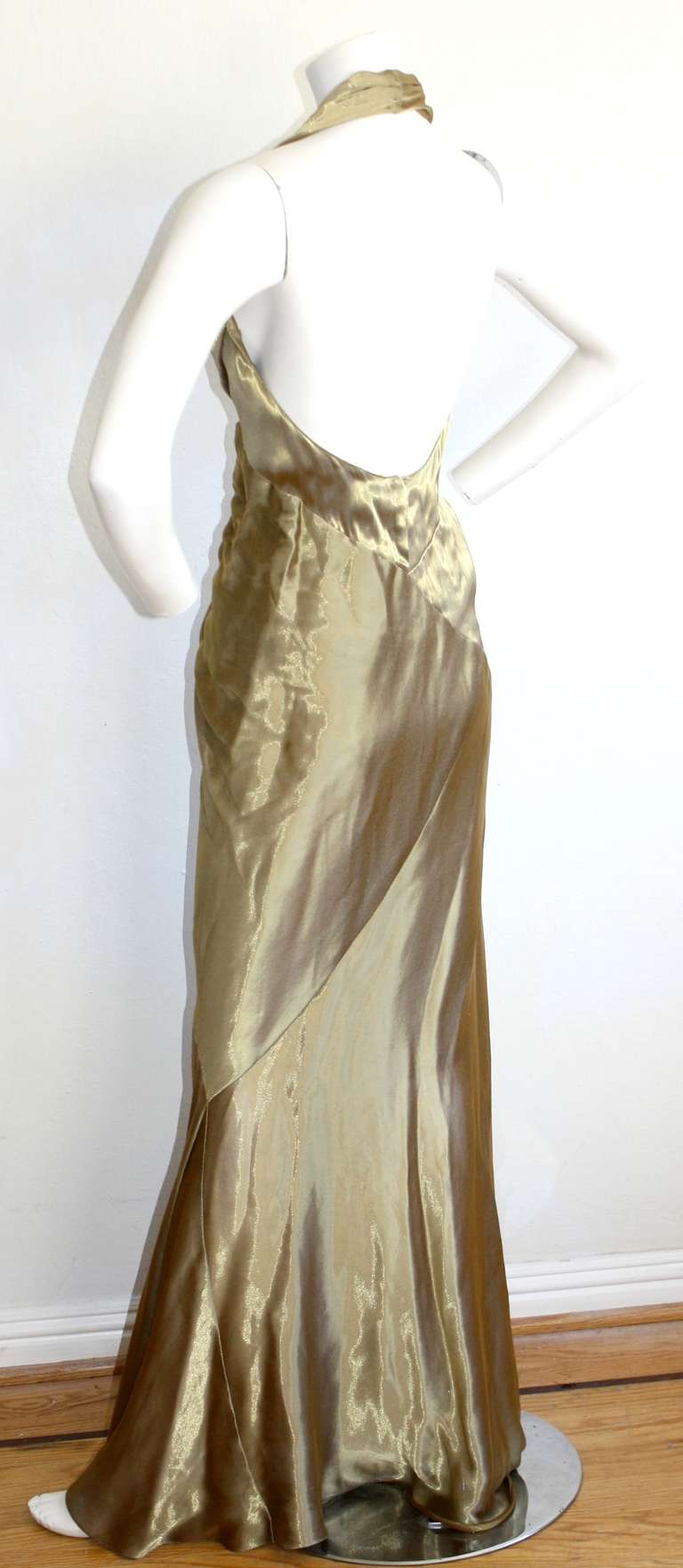 Donna Karan Vintage Sexy Halter Liquid Gold Gown In Excellent Condition In San Diego, CA