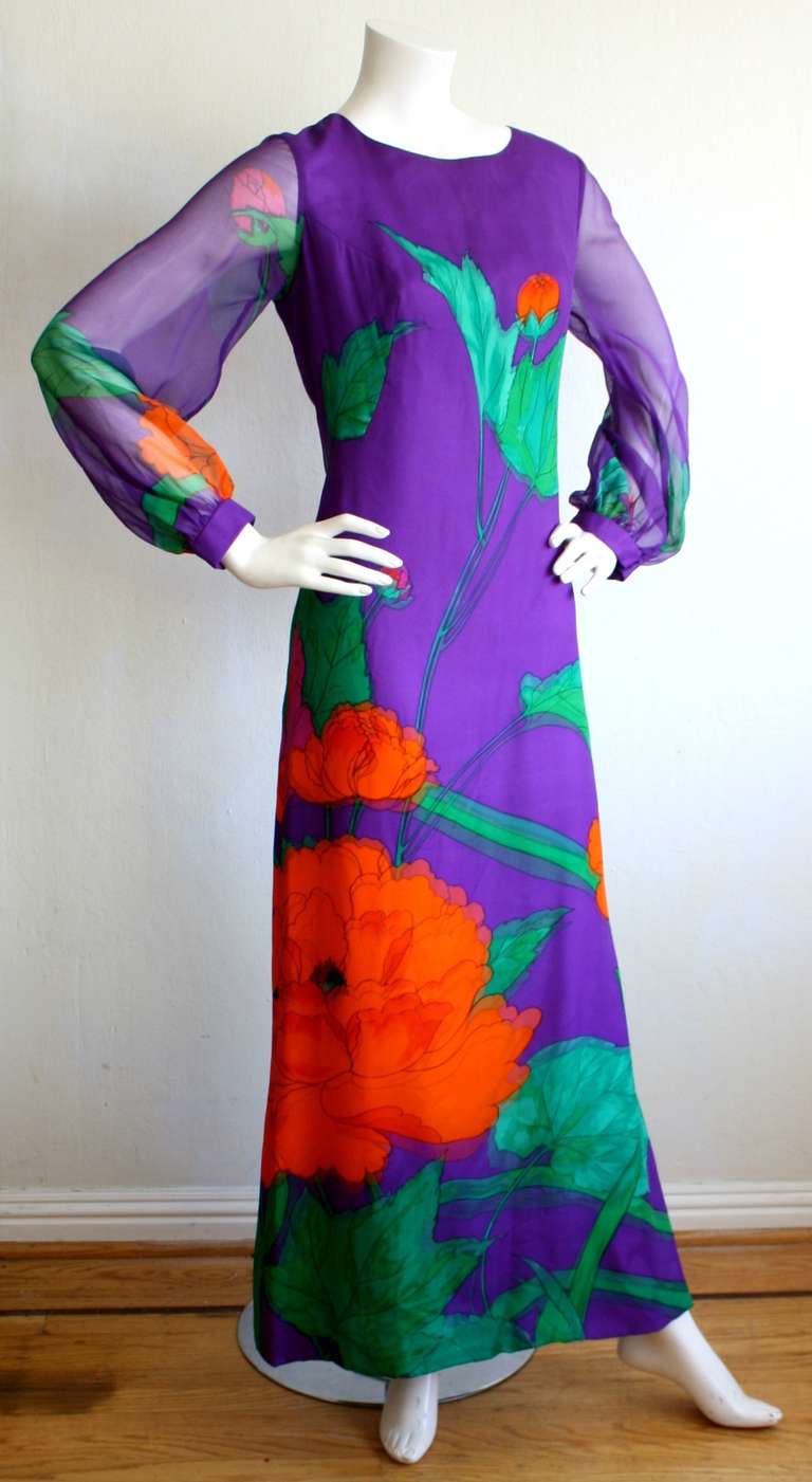 Hanae Mori Couture Vintage Purple Silk Gown 1