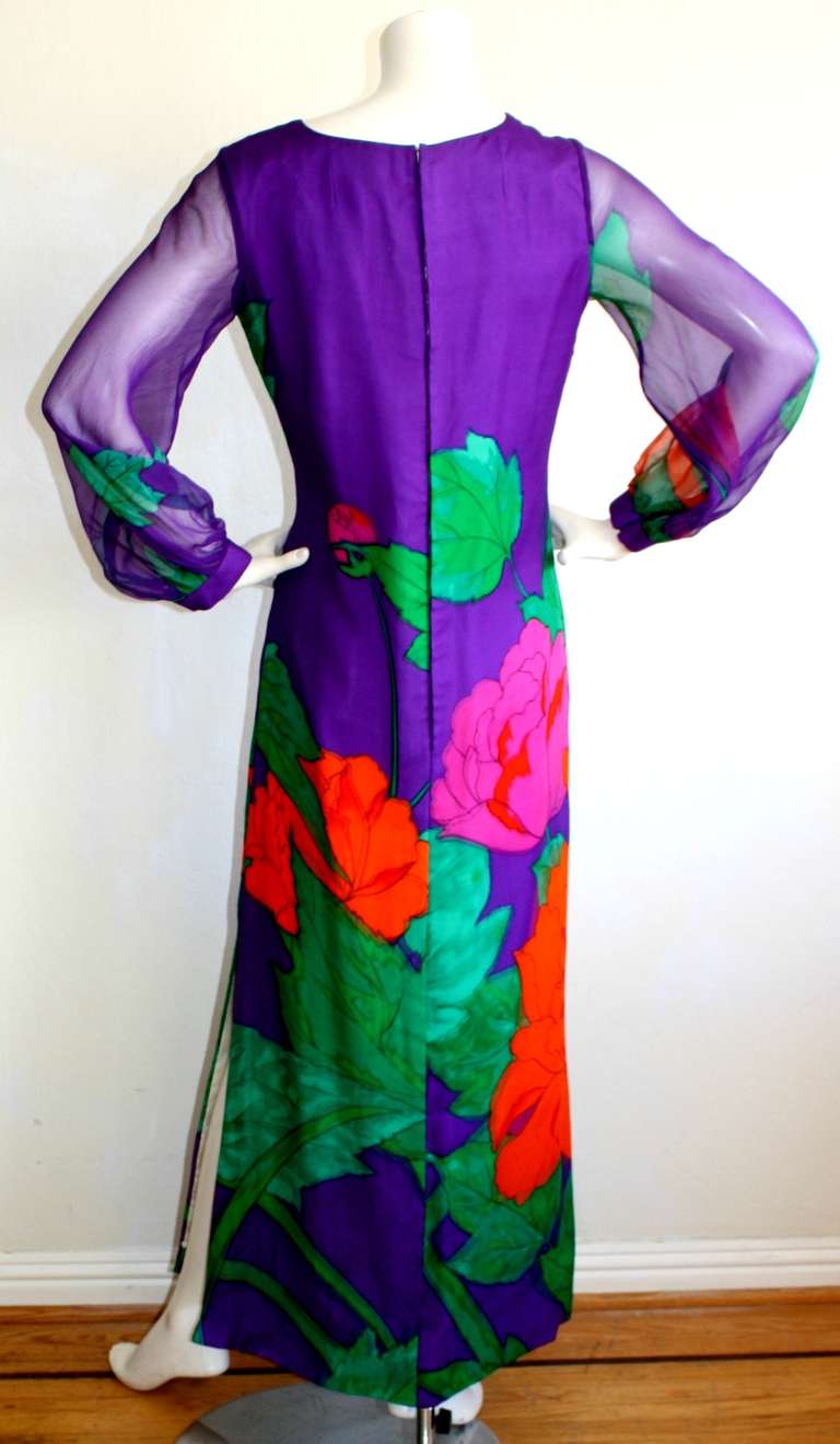 Hanae Mori Couture Vintage Purple Silk Gown In Excellent Condition In San Diego, CA