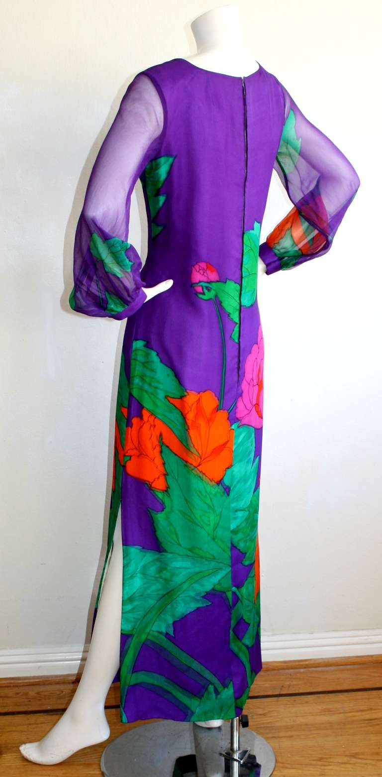 Women's Hanae Mori Couture Vintage Purple Silk Gown