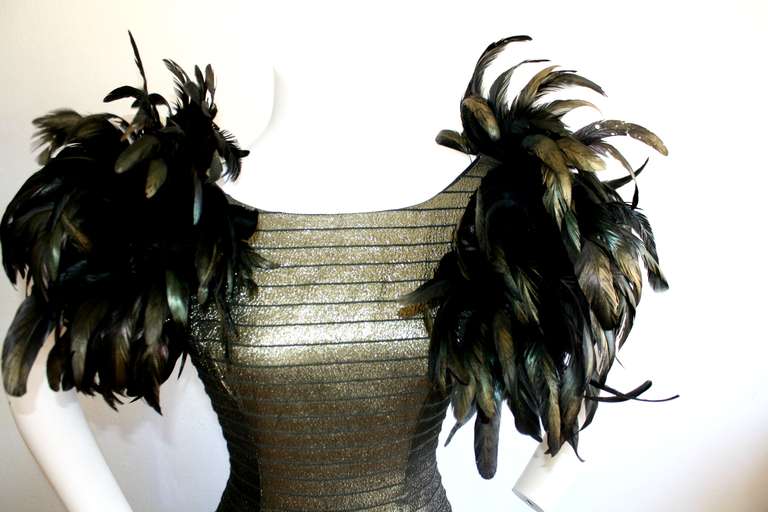 Women's Victor Costa Vintage Gold Gown w/ Feathers Avant Garde