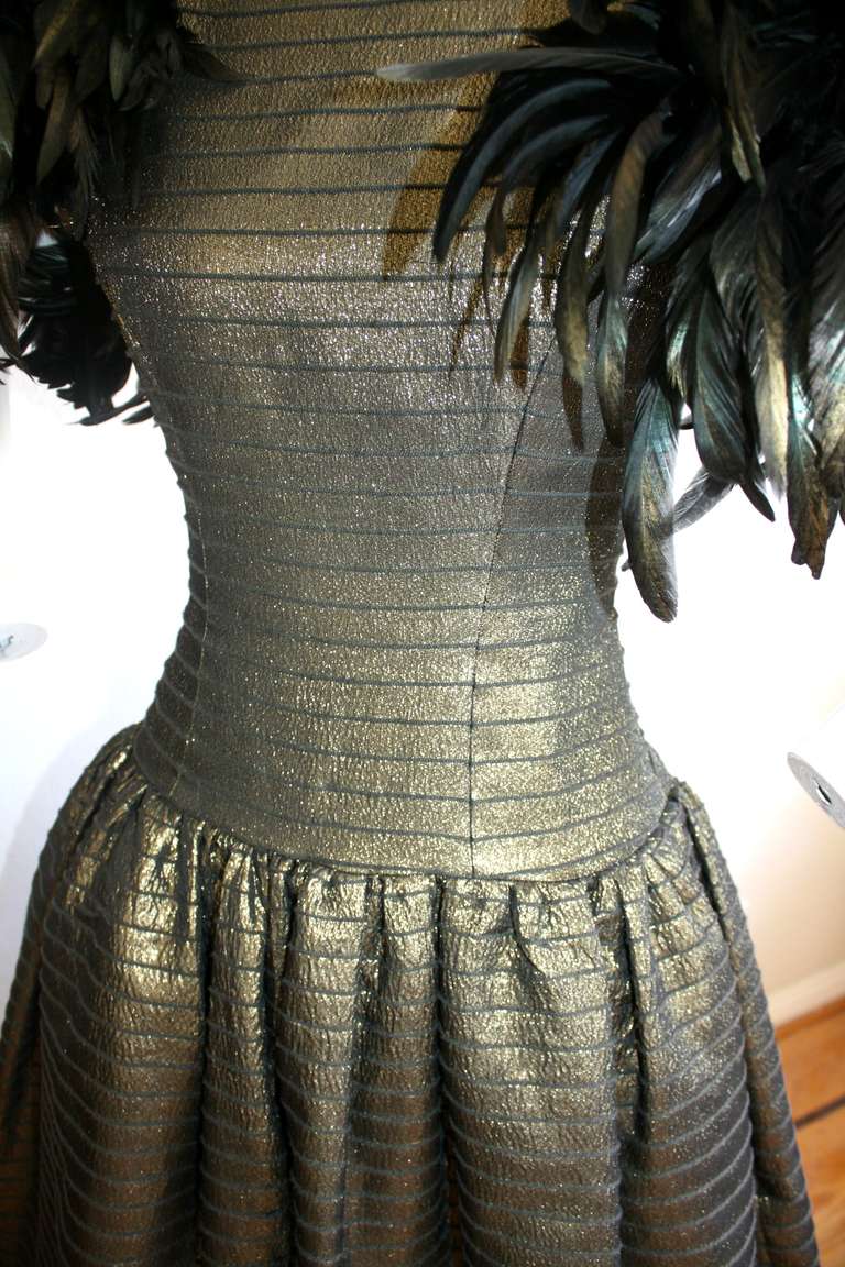 Victor Costa Vintage Gold Gown w/ Feathers Avant Garde 1