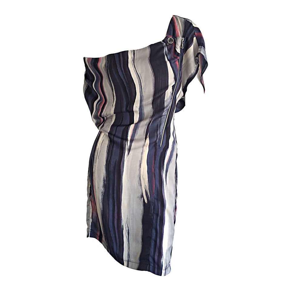 Maeva Striped Watercolor Zipper Dress Made in Italy Hard to Find Designer For Sale