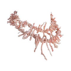 Exquisite 1960s / 1970s Long Branch Angel Skin Coral Necklace + Earrings Set
