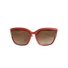 1970s Leonard Retro Red Cat Eye Oversized Runway Sunglasses / Glasses