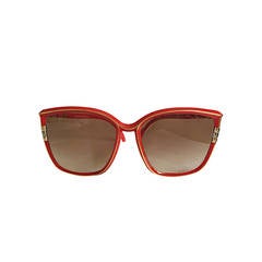 1970s Leonard Vintage Red Cat Eye Oversized Runway Sunglasses / Glasses