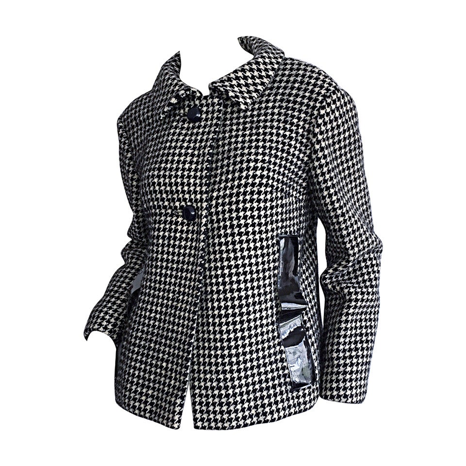 1960s Pierre Cardin Black + White Houndstooth Space Age Jacket For Sale