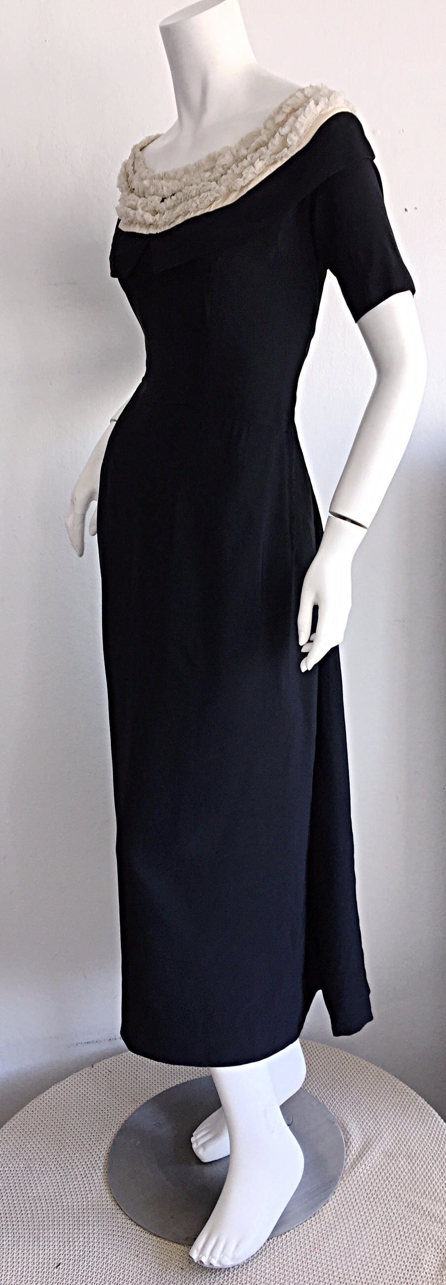 Beautiful Pattullo - Jo Copeland 1950s Black Dress w/ Ivory Lace + Rhinestones 2