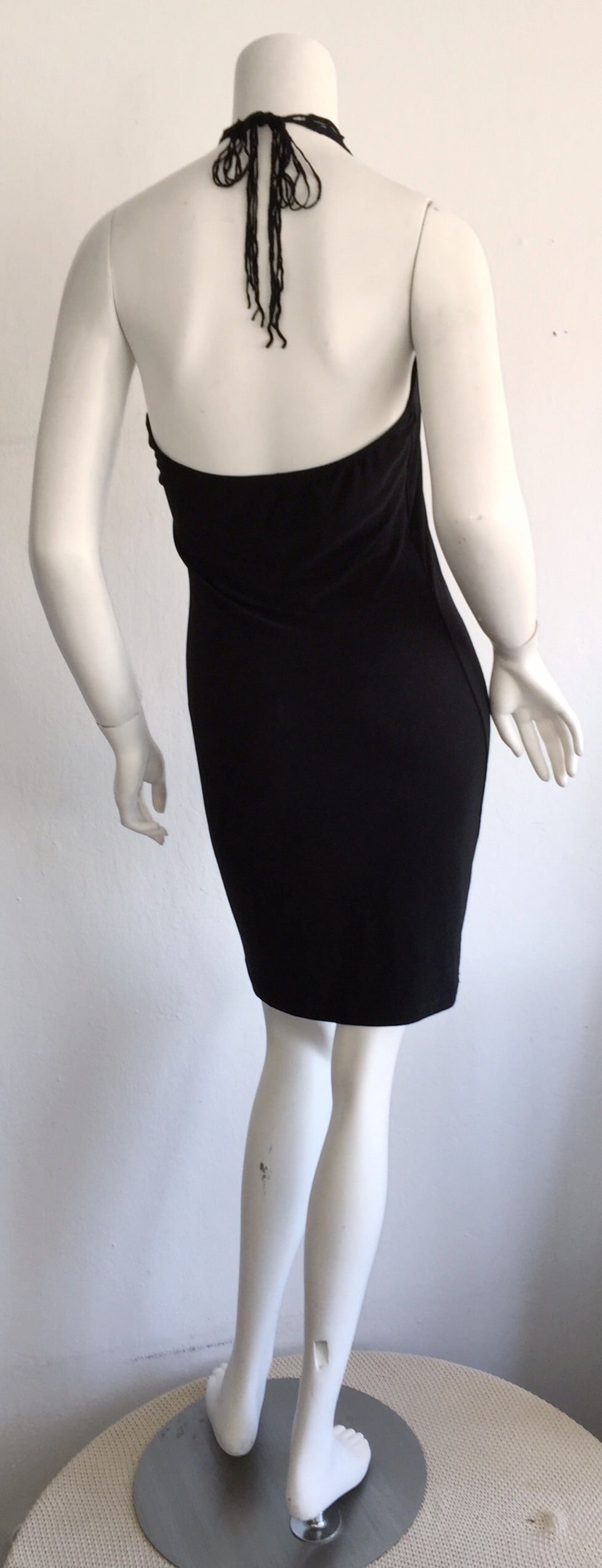 1990s Vintage Gianni Versace Bodycon Black Cut - Out Crochet Bondage Dress In Excellent Condition For Sale In San Diego, CA