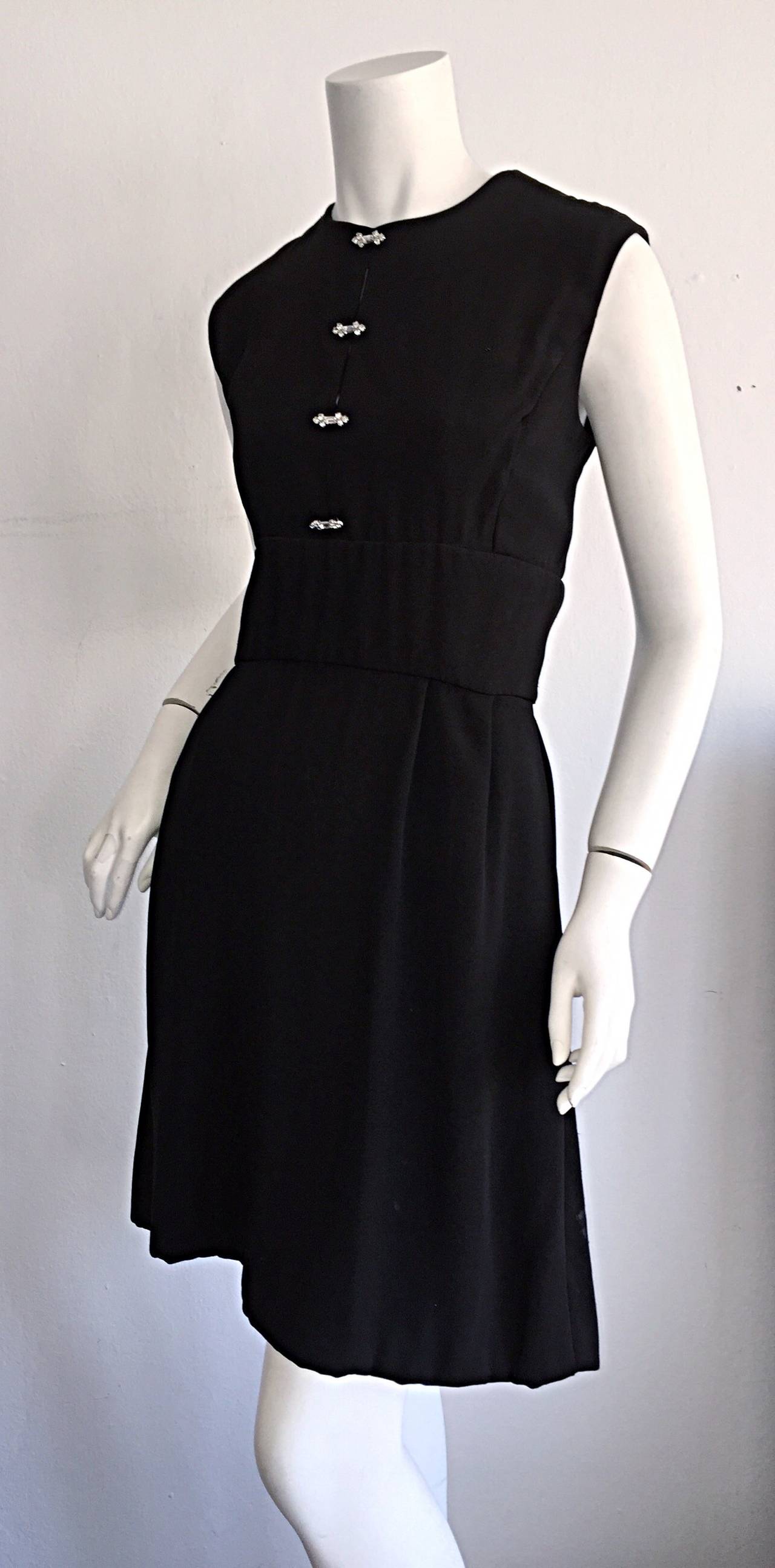 1960s Ceil Chapman Vintage Little Black Dress w/ Rhinestones In Excellent Condition For Sale In San Diego, CA