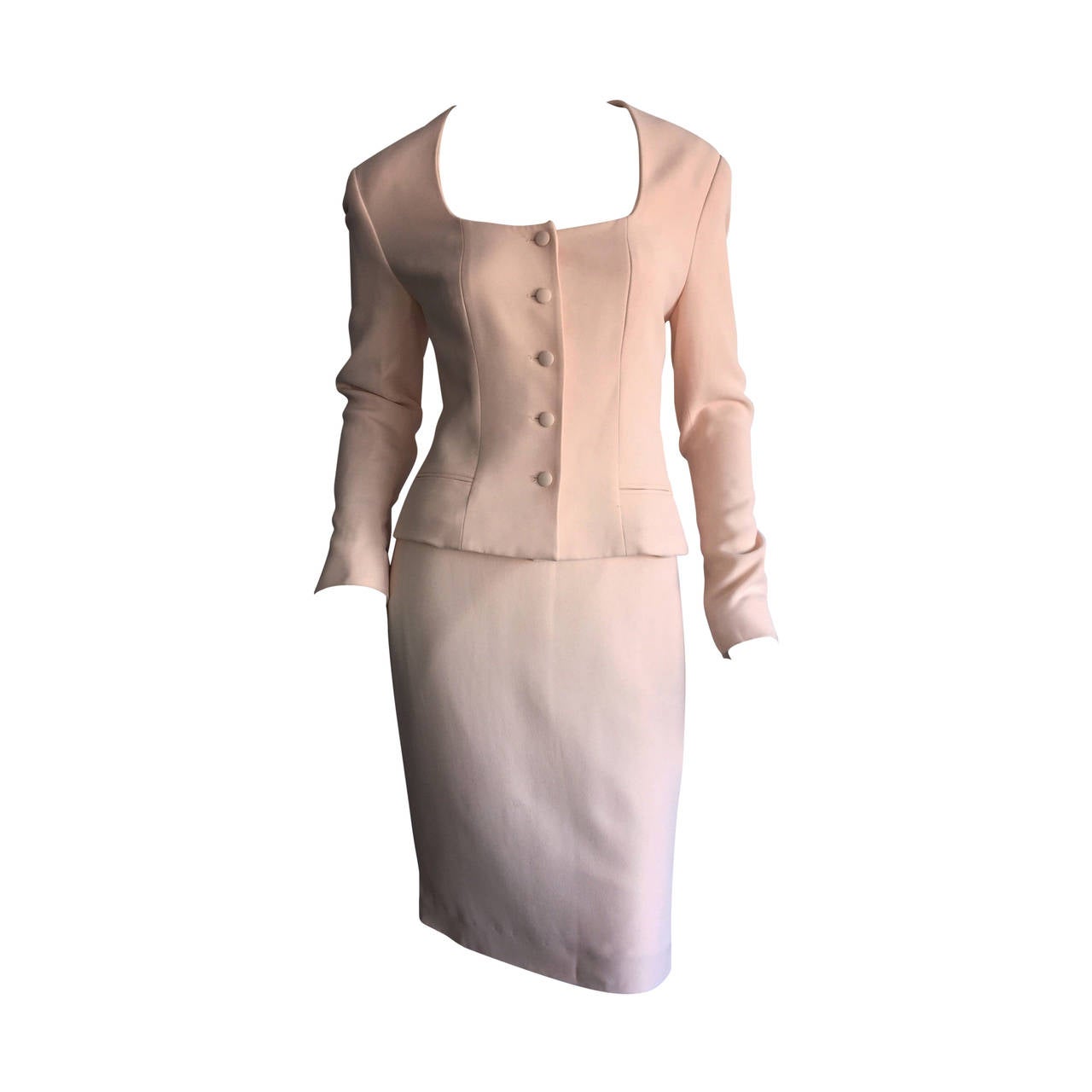 Vintage Guy Laroche Light Pink Skirt Suit Made in France For Sale