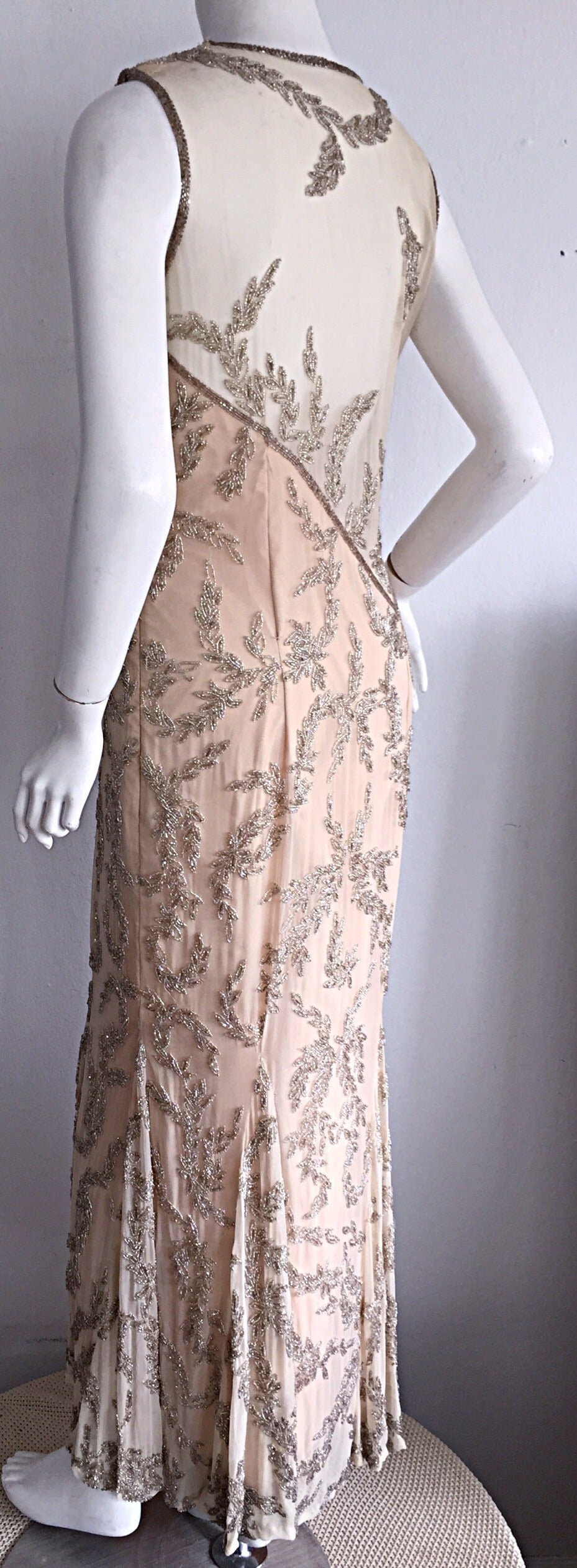 Stunning Vintage Silk Chiffon ' Nude Illusion ' Heavily Beaded Custom Dress 2