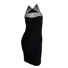 1990s Vintage Gianni Versace Bodycon Black Cut - Out Crochet Bondage Dress