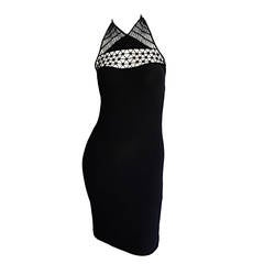 1990s Vintage Gianni Versace Bodycon Black Cut - Out Crochet Bondage Dress 3
