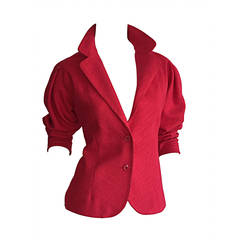 Vintage Halston Candy Apple Red Fitted Leinen Blazer Jacke
