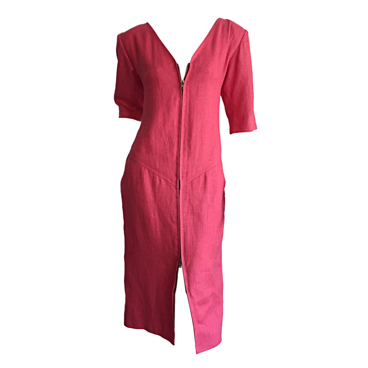 Yves Saint Laurent Rive Gauche Raspberry Pink Linen Vintage Corset Tunic Dress For Sale