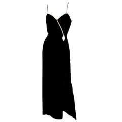 Vintage Yves Saint Laurent " Rive Gauche " Black Velvet Diamanté Rhinestone Gown