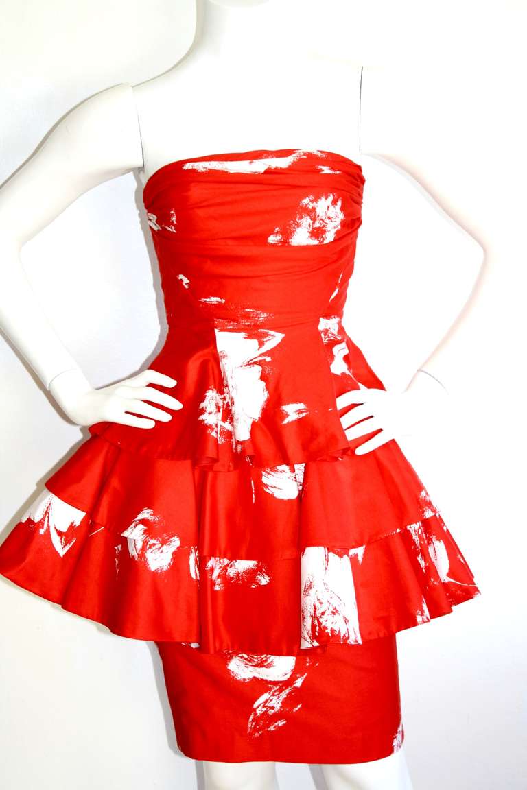 Vintage Barboglio Two Piece Peplum Red Dress Set In Excellent Condition For Sale In San Diego, CA