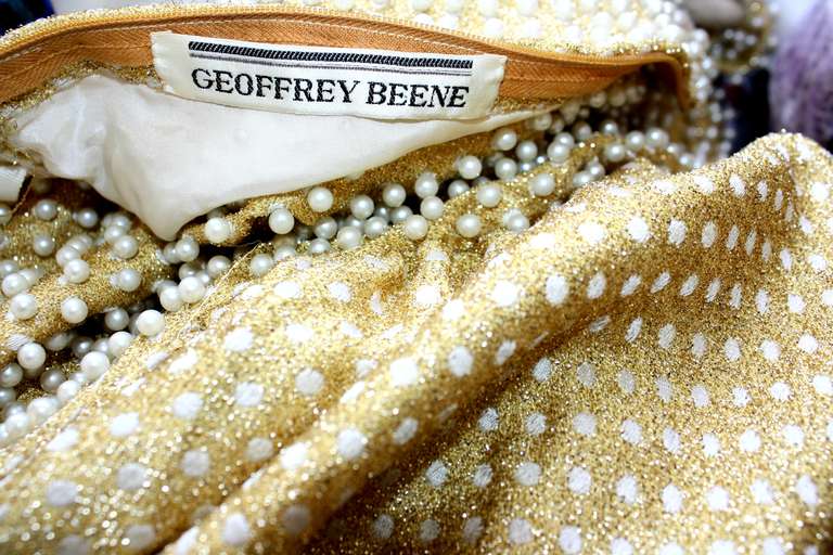 Geoffrey Beene Vintage Gold Metallic Pearl Belted Gown 5