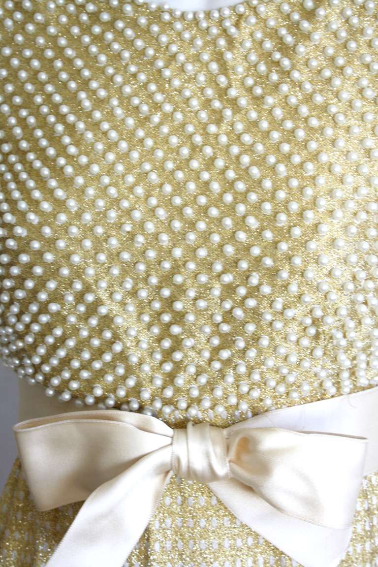 Brown Geoffrey Beene Vintage Gold Metallic Pearl Belted Gown