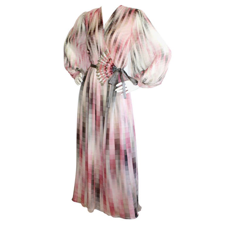 Hanna Morie Vintage Geometric Wrap Dress w/ Intricate Beading