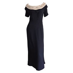 Beautiful Pattullo - Jo Copeland 1950s Black Dress w/ Ivory Lace + Rhinestones
