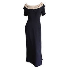 Beautiful Pattullo - Jo Copeland 1950s Black Dress w/ Ivory Lace + Rhinestones