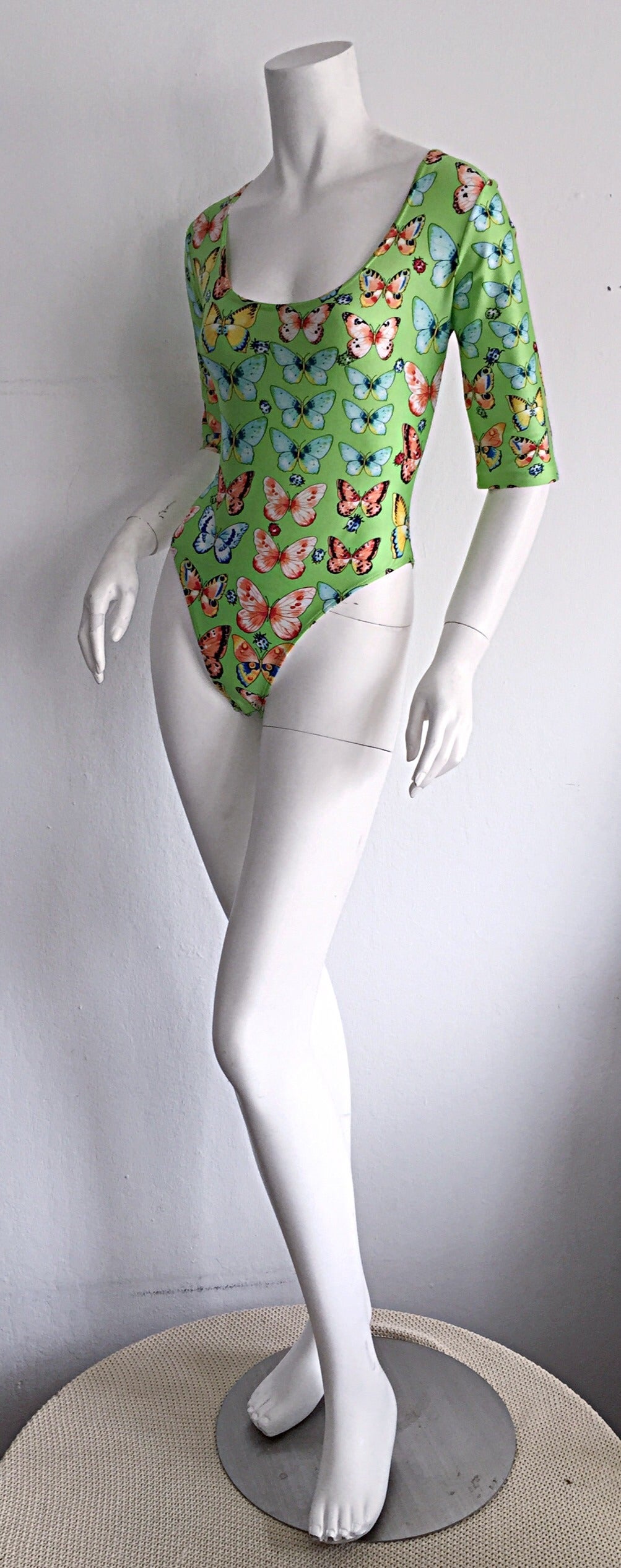 Rare Vintage Kamosho by Marina Sitbon Butterfly + Ladybug Bodysuit Playsuit In New Condition In San Diego, CA