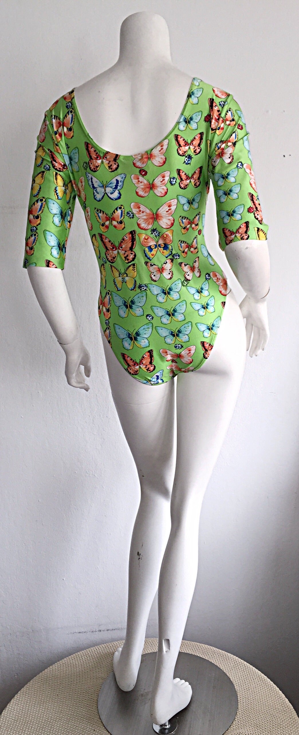 Women's Rare Vintage Kamosho by Marina Sitbon Butterfly + Ladybug Bodysuit Playsuit