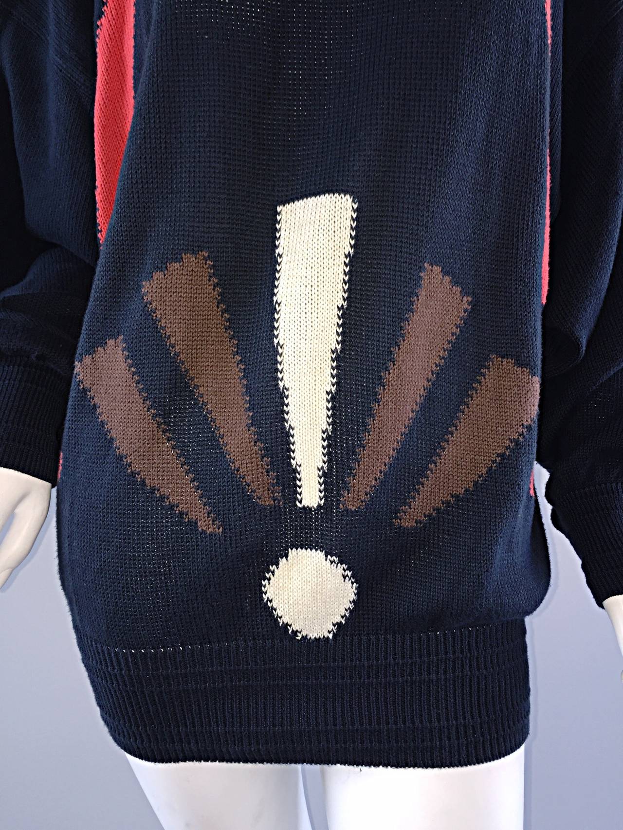 Very Rare Early Gianni Versace Intarsia Navy Blue Vintage 1980s Sweater