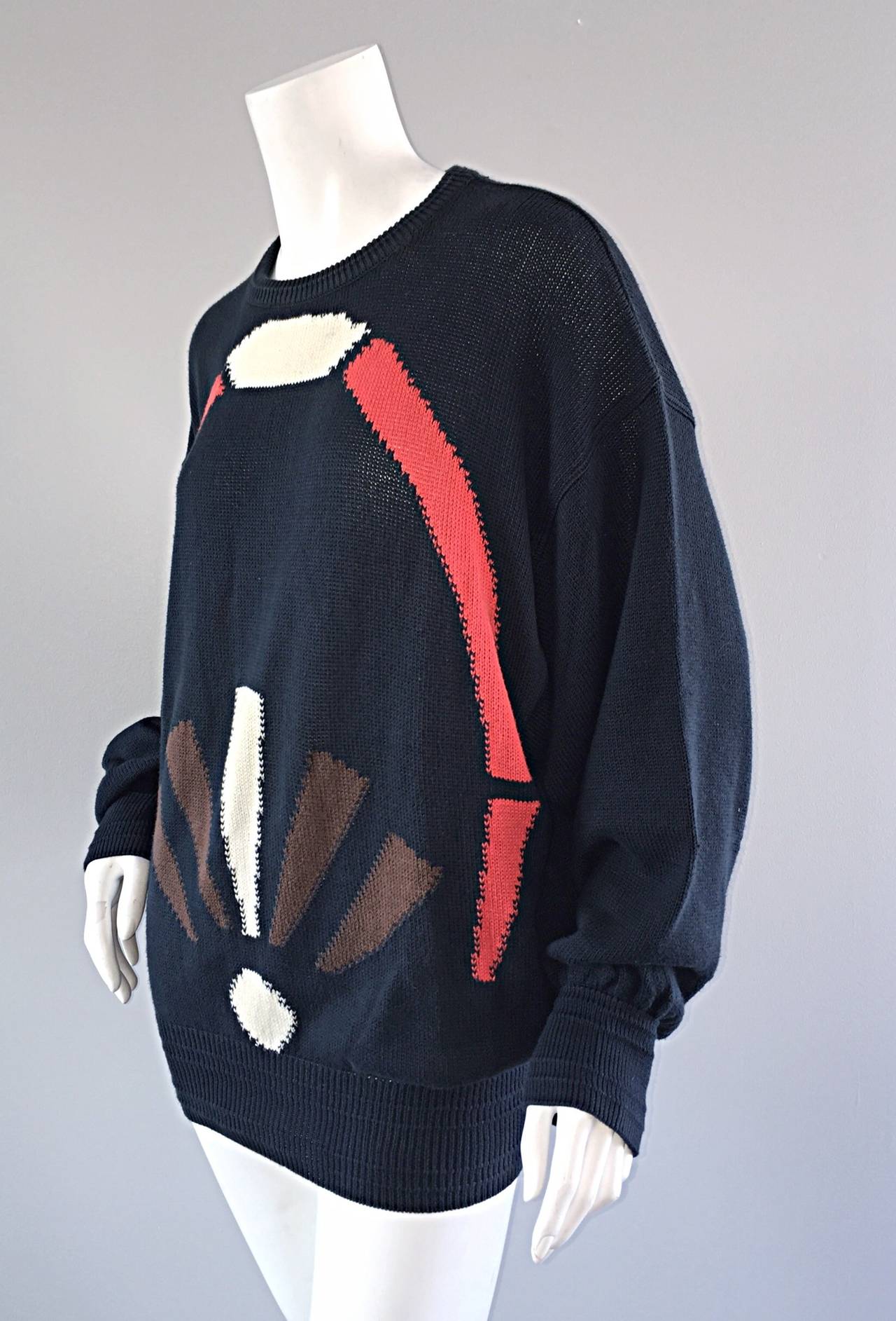 Very Rare Early Gianni Versace Intarsia Navy Blue Vintage 1980s Sweater In Excellent Condition In San Diego, CA