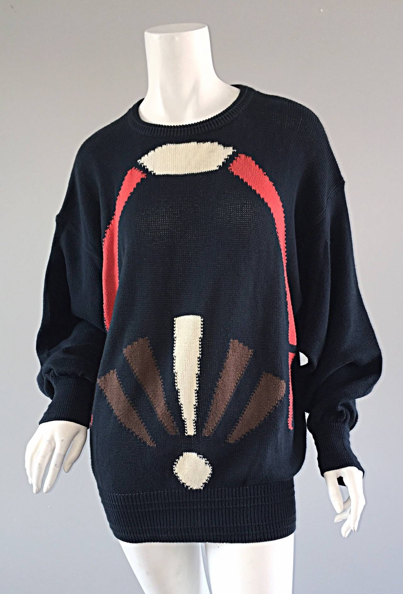 Very Rare Early Gianni Versace Intarsia Navy Blue Vintage 1980s Sweater 3