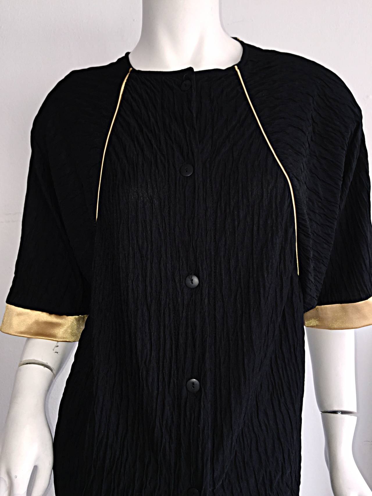 Vintage Oscar de la Renta Black + Gold Tunic w/ Dolman Sleeves For Sale 1