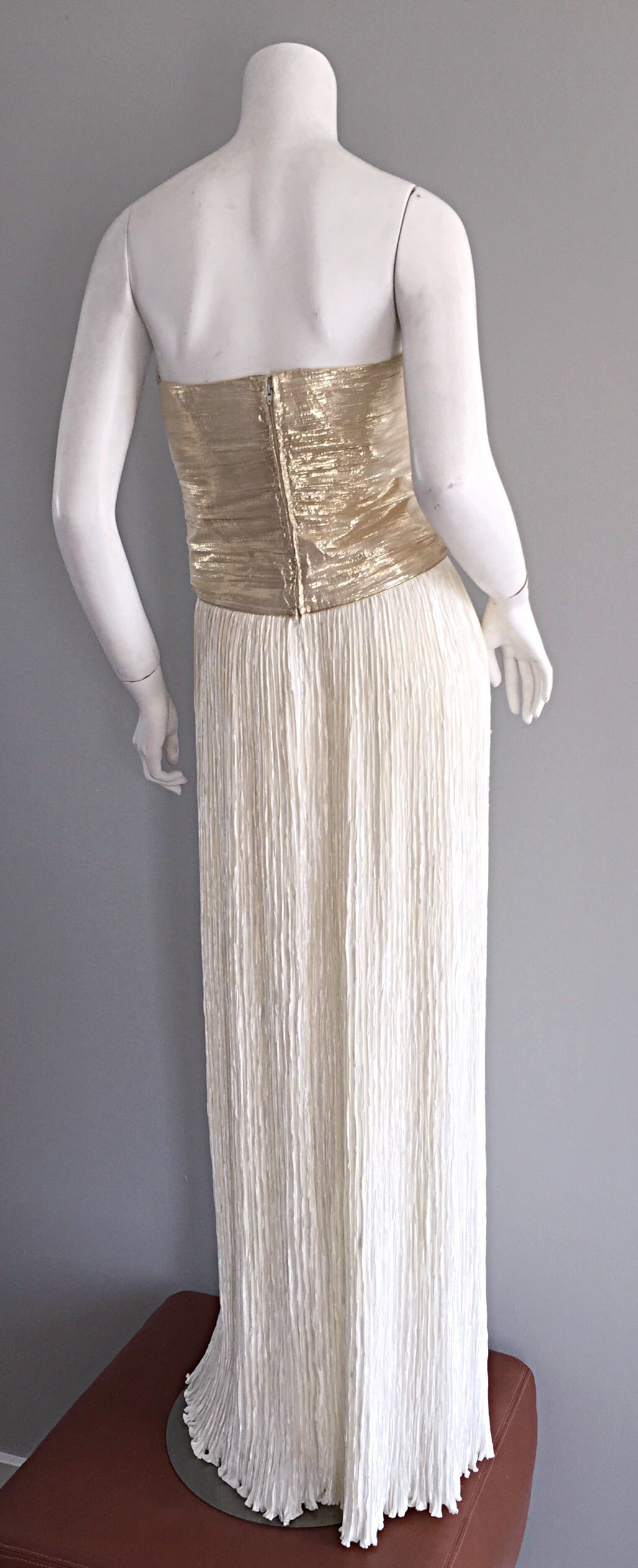 Gray Stunning Vintage Mary McFadden Couture Gold + Ivory Fortuny Grecian Gown