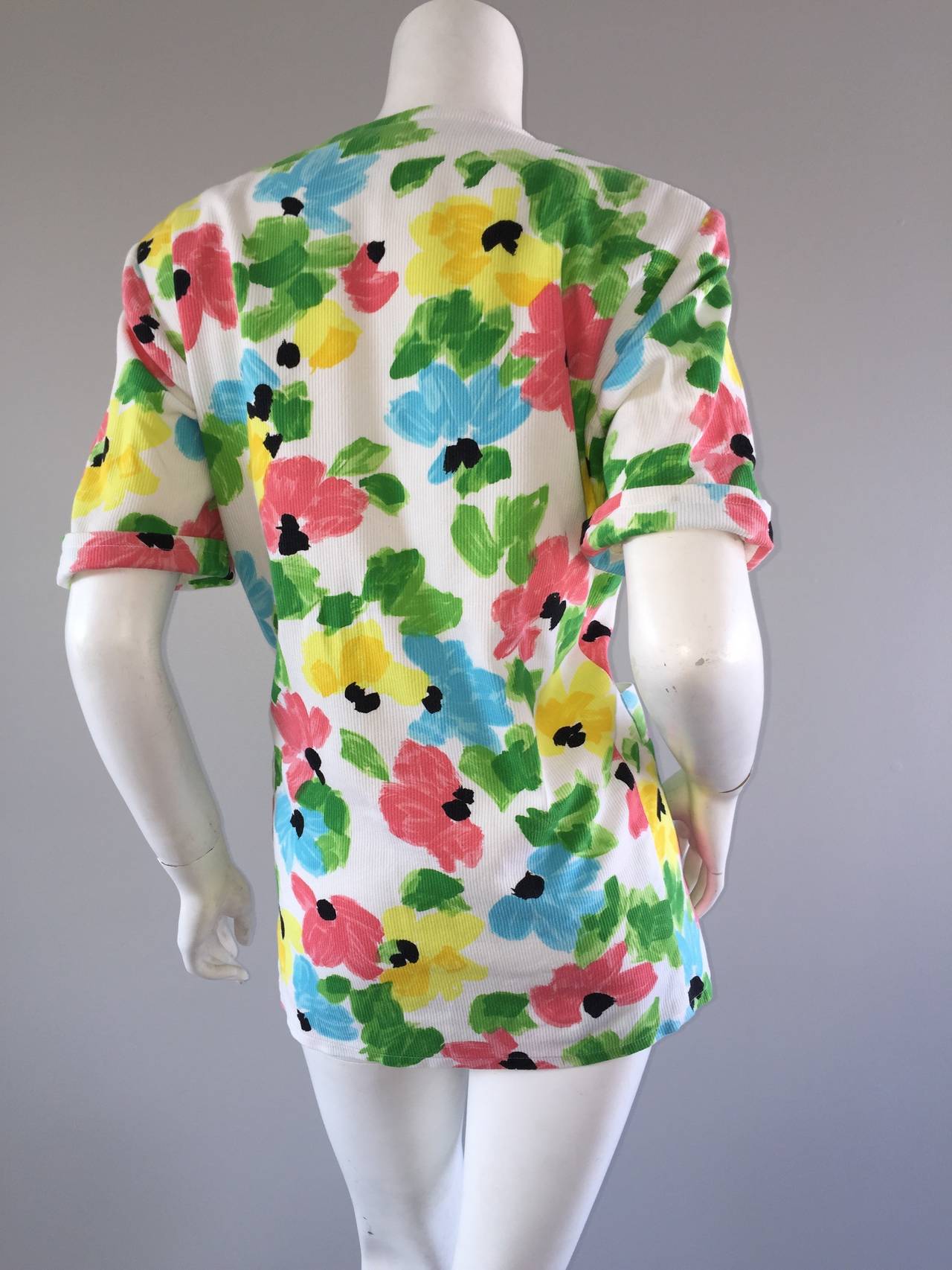 Women's Vintage Courreges Floral Watercolor Short Sleeve Cotton Jacket For Sale