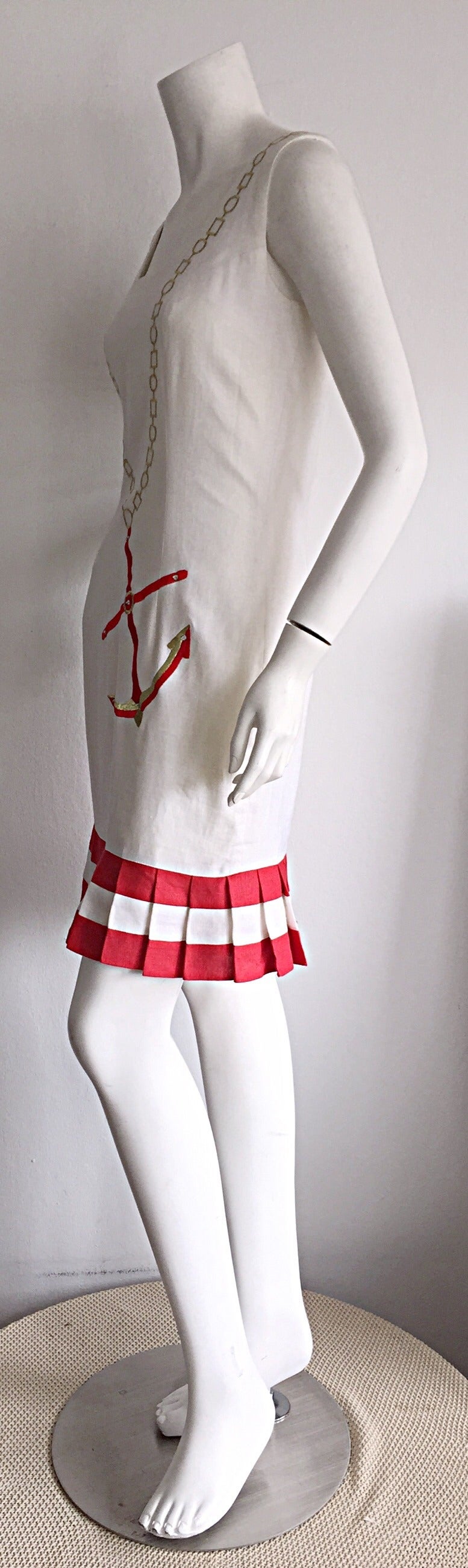 Vintage Nautische Anker Neuheit Kette Halskette Druck Leinen Kleid im Zustand „Hervorragend“ im Angebot in San Diego, CA