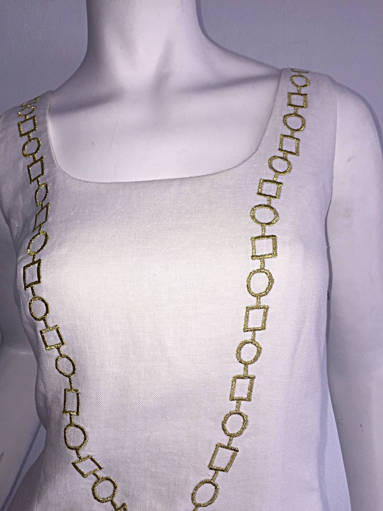 Amazing Vintage Nautical Anchor Novelty Chain Necklace Print Linen Dress In Excellent Condition In San Diego, CA