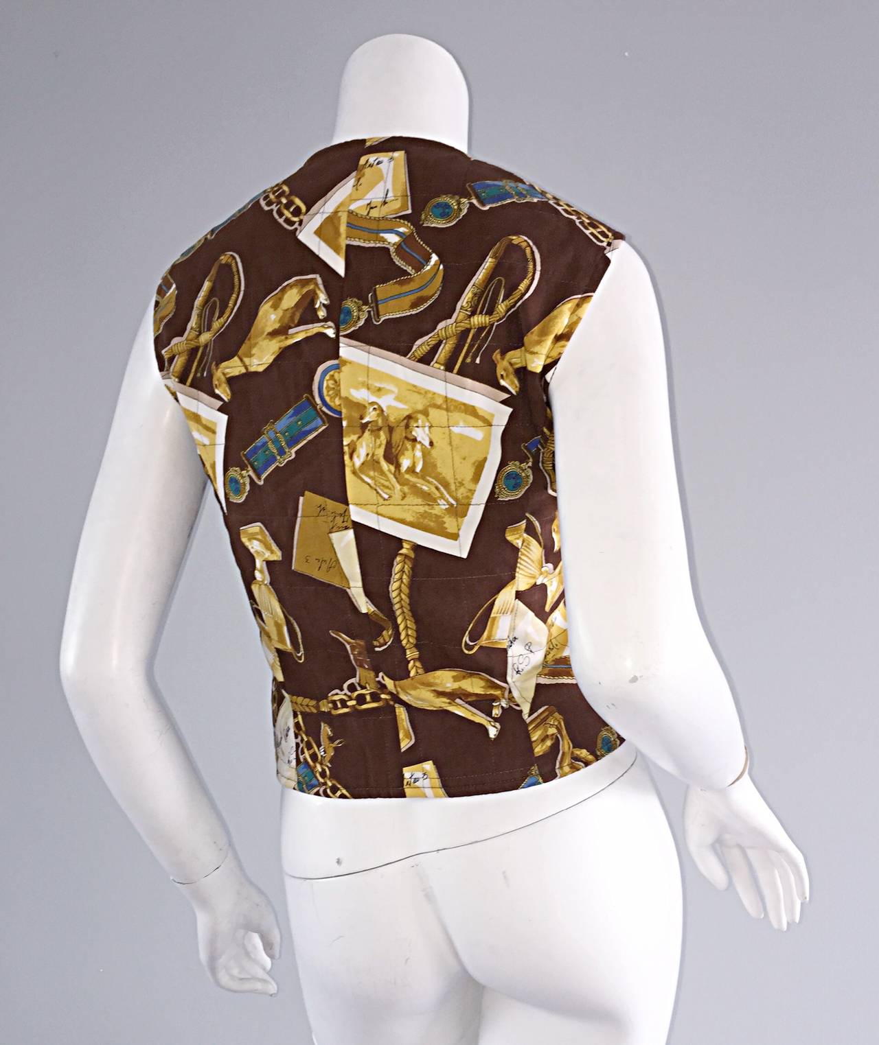 Brown Vintage Trussardi ' Best in Show ' Novelty Dog + Trophy Cotton Vest Top For Sale