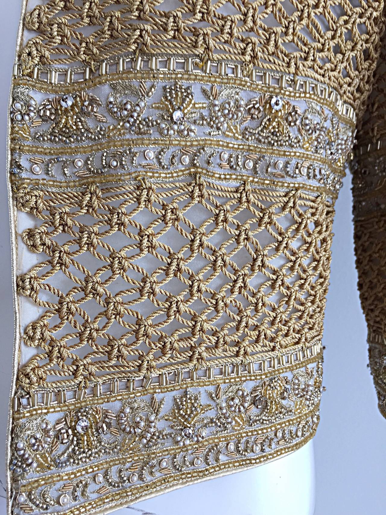Incredible Vintage Mary McFadden Couture Gold Threaded Beaded Jacket In Excellent Condition In San Diego, CA
