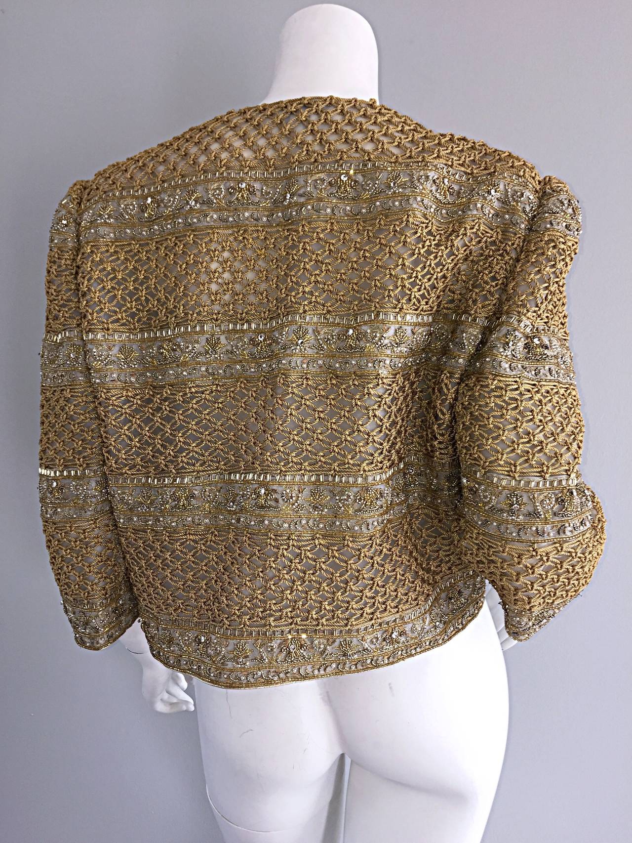 Women's Incredible Vintage Mary McFadden Couture Gold Threaded Beaded Jacket