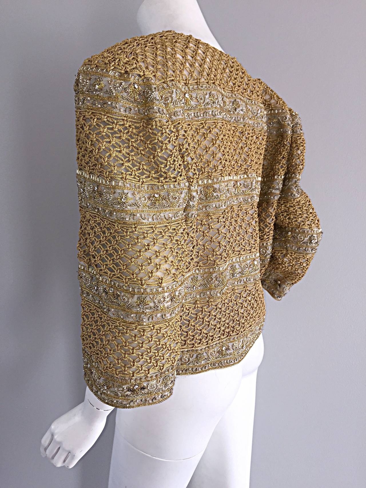 Incredible Vintage Mary McFadden Couture Gold Threaded Beaded Jacket 1