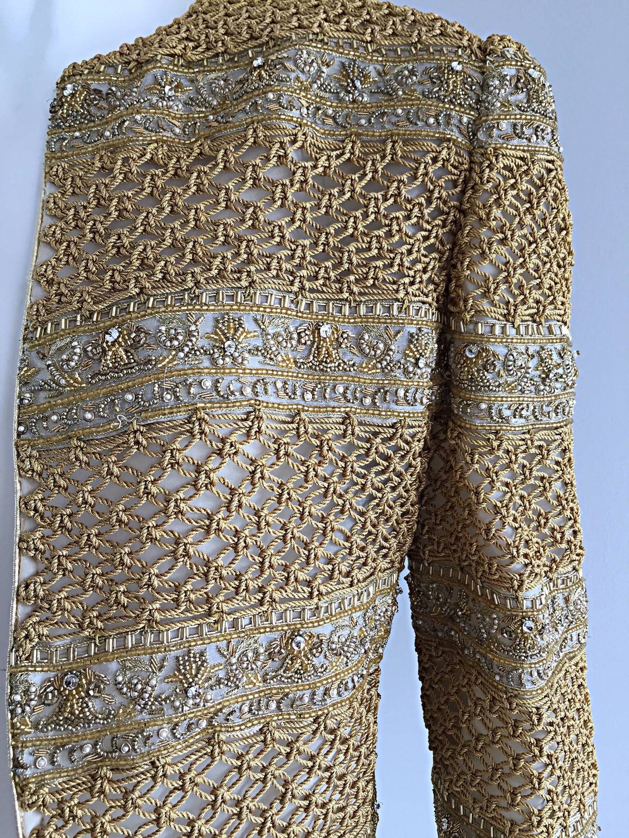 Incredible Vintage Mary McFadden Couture Gold Threaded Beaded Jacket 2