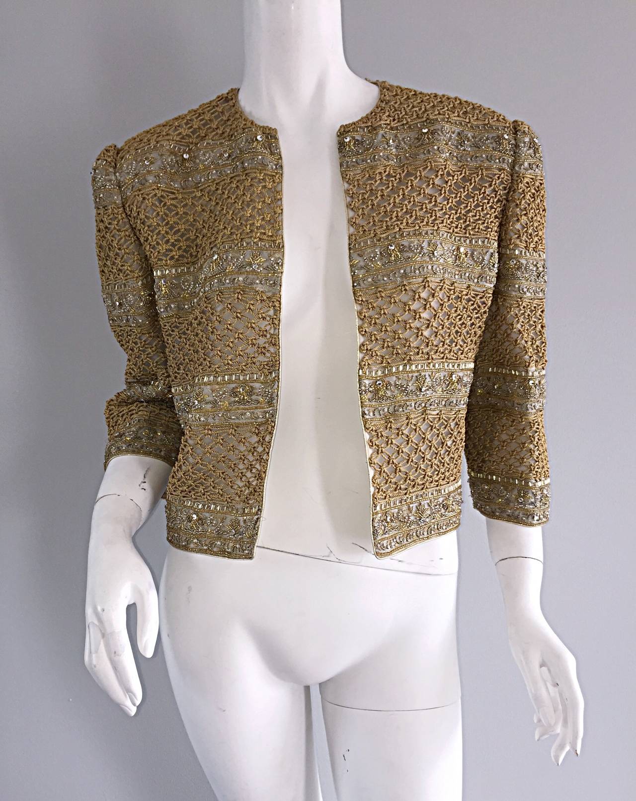 Incredible Vintage Mary McFadden Couture Gold Threaded Beaded Jacket 3