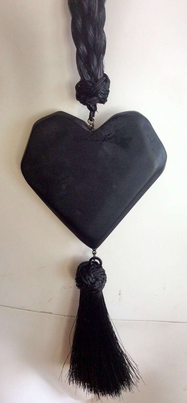 Yves Saint Laurent YSL Vintage Necklace Wood Heart w/ Horsehair 4