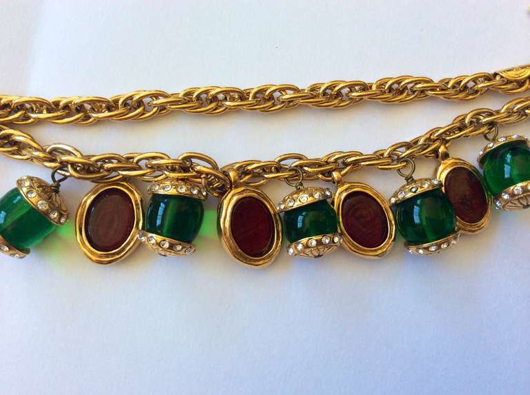 Women's Rare Vintage Chanel Gripoix Christmas Charm Bracelet Red & Green